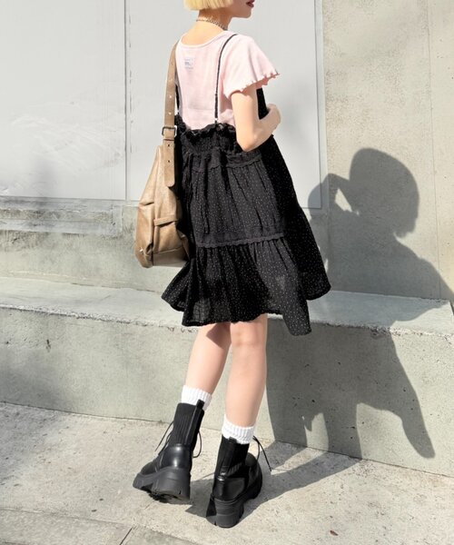 w closet(ダブルクローゼット)の「レース使いミニキャミワンピース(シャツ/ブラウス・レディース・イエロー/アイボリー/ブラック系その他/オフホワイト/ブラック・FREE)」の14枚目の写真