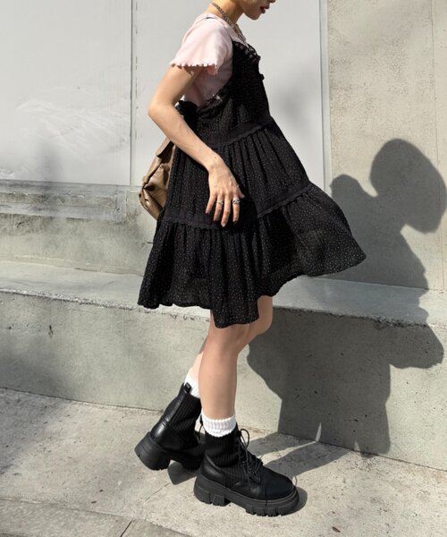 w closet(ダブルクローゼット)の「レース使いミニキャミワンピース(シャツ/ブラウス・レディース・イエロー/アイボリー/ブラック系その他/オフホワイト/ブラック・FREE)」の15枚目の写真
