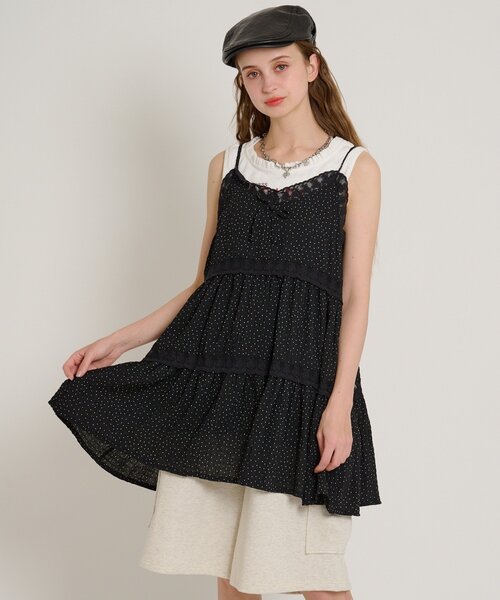 w closet(ダブルクローゼット)の「レース使いミニキャミワンピース(シャツ/ブラウス・レディース・イエロー/アイボリー/ブラック系その他/オフホワイト/ブラック・FREE)」の17枚目の写真