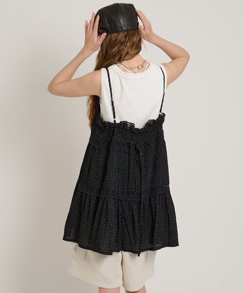 w closet(ダブルクローゼット)の「レース使いミニキャミワンピース(シャツ/ブラウス・レディース・イエロー/アイボリー/ブラック系その他/オフホワイト/ブラック・FREE)」の18枚目の写真