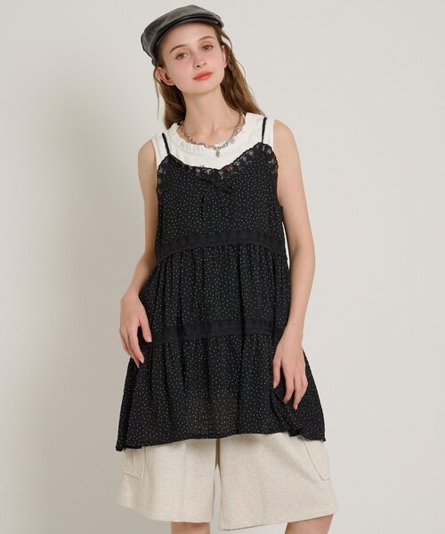w closet(ダブルクローゼット)の「レース使いミニキャミワンピース(シャツ/ブラウス・レディース・イエロー/アイボリー/ブラック系その他/オフホワイト/ブラック・FREE)」の20枚目の写真