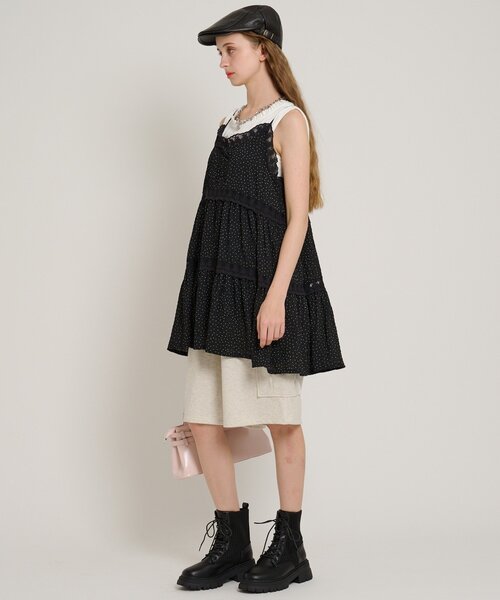 w closet(ダブルクローゼット)の「レース使いミニキャミワンピース(シャツ/ブラウス・レディース・イエロー/アイボリー/ブラック系その他/オフホワイト/ブラック・FREE)」の6枚目の写真