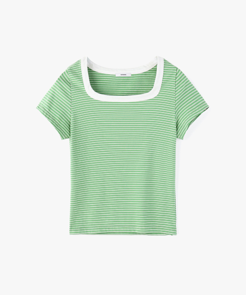 MONGDOL(モンドル)の「スクエアネックストライプ半袖TシャツグリーンMDTS098GREEN(Tシャツ/カットソー・レディース・その他・SMALL/MEDIUM)」の6枚目の写真