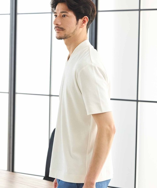Nowadays by MEN'S BIGI(ナウアデイズバイメンズビギ)の「シルケットスムースVネックテーラーTシャツ(Tシャツ/カットソー・メンズ・グレー系その他/ブラック/ホワイト・04/03/02)」の4枚目の写真