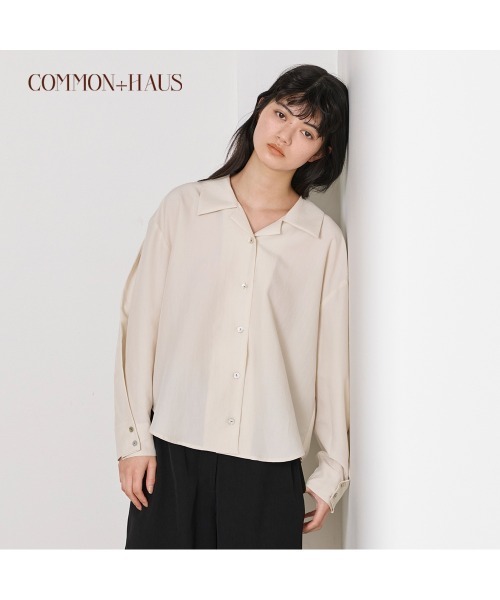 COMMON+HAUS(コモンハウス)の「オープンカラーシャツ(シャツ/ブラウス・レディース・ブラウン/ストーン/ブルーグレー・FREE)」の4枚目の写真