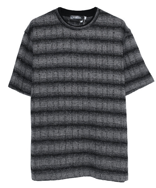 BENUSTA(ベヌスタ)の「『BENUSTA/ベヌスタ』グラデボーダー半袖ニット【GC】(Tシャツ/カットソー・メンズ・ブラック×グレー/ホワイト×ブラック・L/M)」の10枚目の写真