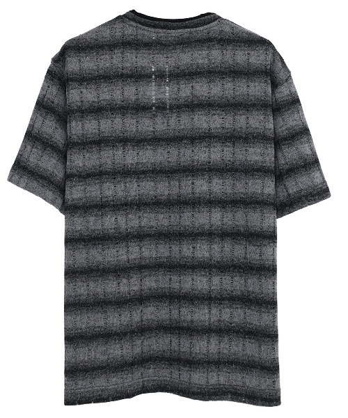 BENUSTA(ベヌスタ)の「『BENUSTA/ベヌスタ』グラデボーダー半袖ニット【GC】(Tシャツ/カットソー・メンズ・ブラック×グレー/ホワイト×ブラック・L/M)」の11枚目の写真