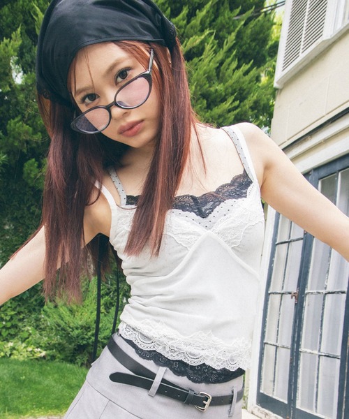 Heart Tattoo(ハートタトゥー)の「Dot Camisole 2-Set Layered Tops / ドットキャミソール2セットレイヤードトップス(キャミソール・レディース・ホワイト系/ブラック系・FREE)」の2枚目の写真