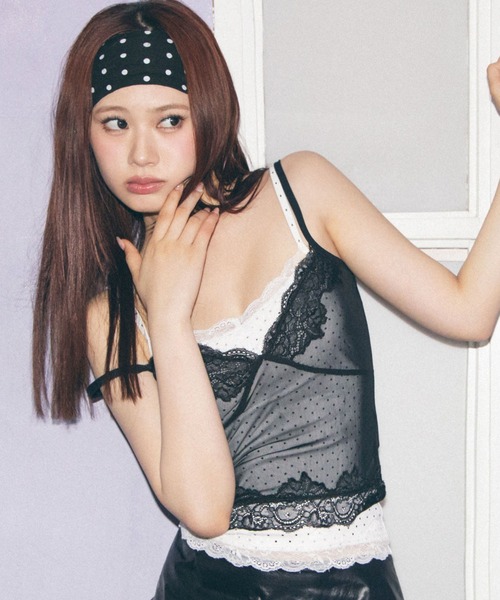 Heart Tattoo(ハートタトゥー)の「Dot Camisole 2-Set Layered Tops / ドットキャミソール2セットレイヤードトップス(キャミソール・レディース・ホワイト系/ブラック系・FREE)」の1枚目の写真