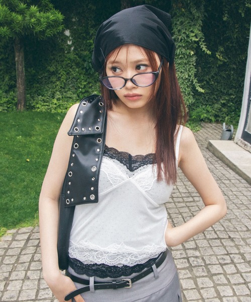 Heart Tattoo(ハートタトゥー)の「Dot Camisole 2-Set Layered Tops / ドットキャミソール2セットレイヤードトップス(キャミソール・レディース・ホワイト系/ブラック系・FREE)」の6枚目の写真