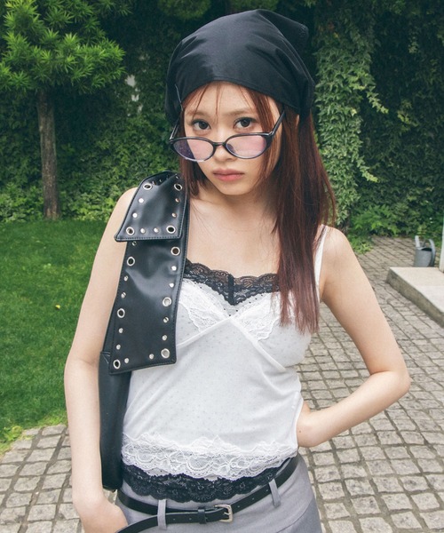 Heart Tattoo(ハートタトゥー)の「Dot Camisole 2-Set Layered Tops / ドットキャミソール2セットレイヤードトップス(キャミソール・レディース・ホワイト系/ブラック系・FREE)」の7枚目の写真