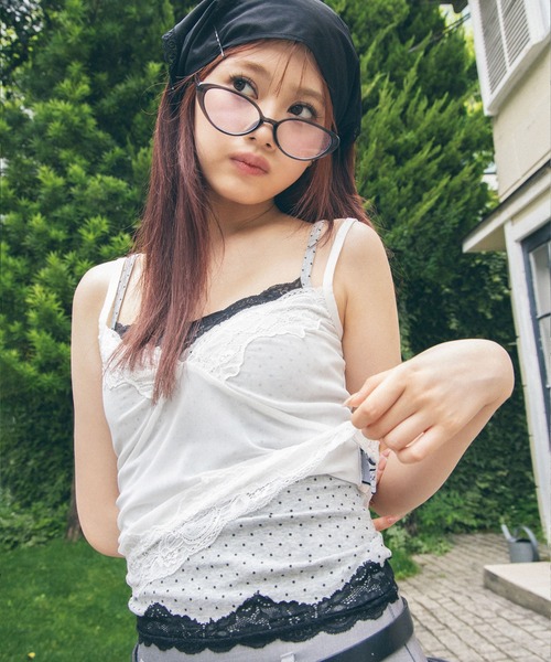 Heart Tattoo(ハートタトゥー)の「Dot Camisole 2-Set Layered Tops / ドットキャミソール2セットレイヤードトップス(キャミソール・レディース・ホワイト系/ブラック系・FREE)」の9枚目の写真