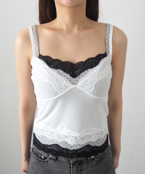 Heart Tattoo(ハートタトゥー)の「Dot Camisole 2-Set Layered Tops / ドットキャミソール2セットレイヤードトップス(キャミソール・レディース・ホワイト系/ブラック系・FREE)」の17枚目の写真