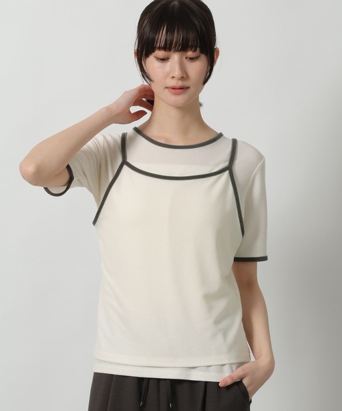 LAKOLE(ラコレ)の「キャミセット配色半袖 / 672205(Tシャツ/カットソー・レディース・ブルー/オフホワイト/グレー・FREE)」の1枚目の写真
