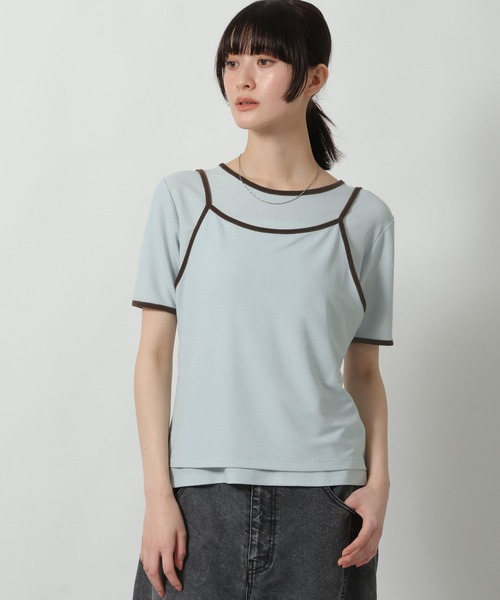 LAKOLE(ラコレ)の「キャミセット配色半袖 / 672205(Tシャツ/カットソー・レディース・ブルー/オフホワイト/グレー・FREE)」の3枚目の写真