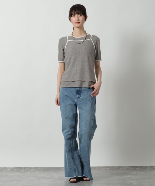LAKOLE(ラコレ)の「キャミセット配色半袖 / 672205(Tシャツ/カットソー・レディース・ブルー/オフホワイト/グレー・FREE)」の9枚目の写真