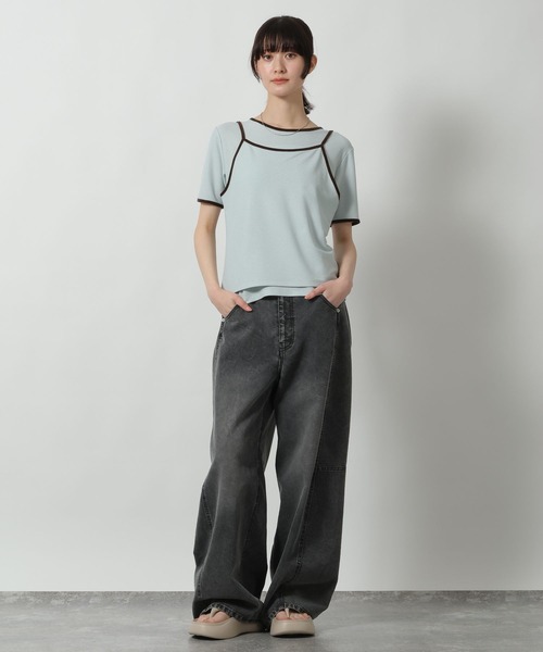 LAKOLE(ラコレ)の「キャミセット配色半袖 / 672205(Tシャツ/カットソー・レディース・ブルー/オフホワイト/グレー・FREE)」の10枚目の写真