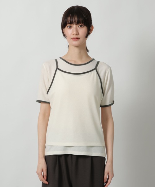 LAKOLE(ラコレ)の「キャミセット配色半袖 / 672205(Tシャツ/カットソー・レディース・ブルー/オフホワイト/グレー・FREE)」の11枚目の写真