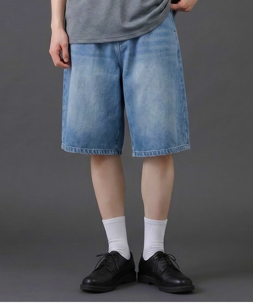 revertical(リバーティカル)の「デニム風イージーショートパンツ/ウエストゴム ハーフパンツ(その他パンツ・メンズ・ブルー系/サックスブルー・LARGE/MEDIUM)」の1枚目の写真