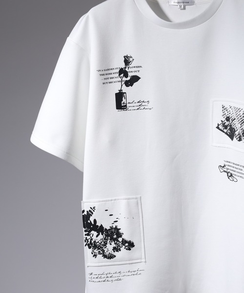 SUGGESTION(サジェッション)の「SUGGESTION フラワーデジタルプリントTシャツ 半袖(Tシャツ/カットソー・メンズ・ブラック/ホワイト/ブラック系1/グレー/グレー系/ホワイト系/ホワイト系1/ブラック系/チャコール・M/L)」の4枚目の写真