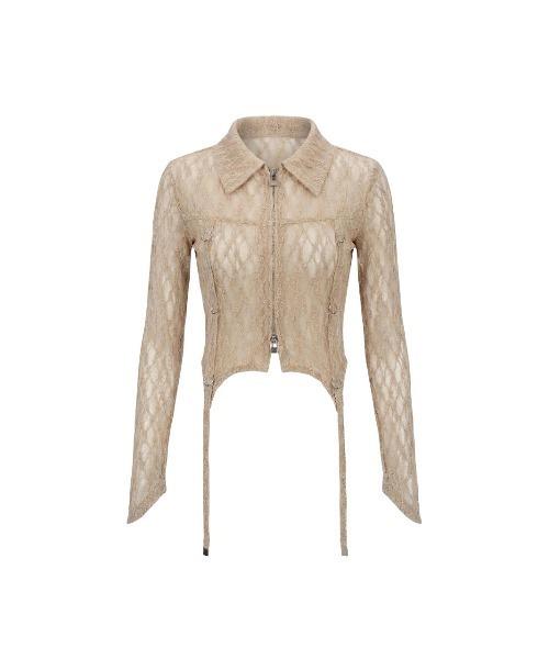 TAJEN:T(タジェント)の「【TAJEN:T】SHEER LACE ZIP-UP TOP/シアーレースジップアップトップ(シャツ/ブラウス・レディース・ブラック/ベージュ・1/2)」の9枚目の写真