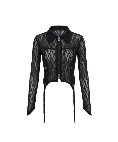 TAJEN:T(タジェント)の「【TAJEN:T】SHEER LACE ZIP-UP TOP/シアーレースジップアップトップ(シャツ/ブラウス・レディース・ブラック/ベージュ・1/2)」の3枚目の写真