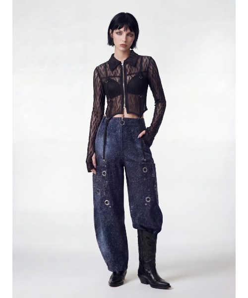 TAJEN:T(タジェント)の「【TAJEN:T】SHEER LACE ZIP-UP TOP/シアーレースジップアップトップ(シャツ/ブラウス・レディース・ブラック/ベージュ・1/2)」の5枚目の写真