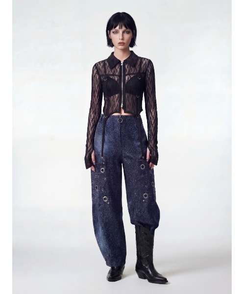 TAJEN:T(タジェント)の「【TAJEN:T】SHEER LACE ZIP-UP TOP/シアーレースジップアップトップ(シャツ/ブラウス・レディース・ブラック/ベージュ・1/2)」の4枚目の写真