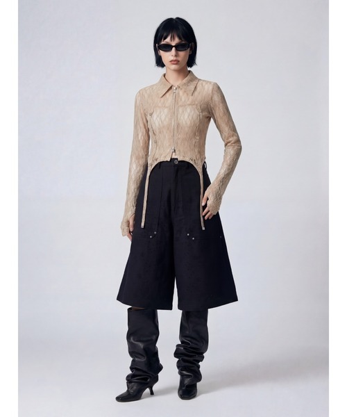 TAJEN:T(タジェント)の「【TAJEN:T】SHEER LACE ZIP-UP TOP/シアーレースジップアップトップ(シャツ/ブラウス・レディース・ブラック/ベージュ・1/2)」の11枚目の写真