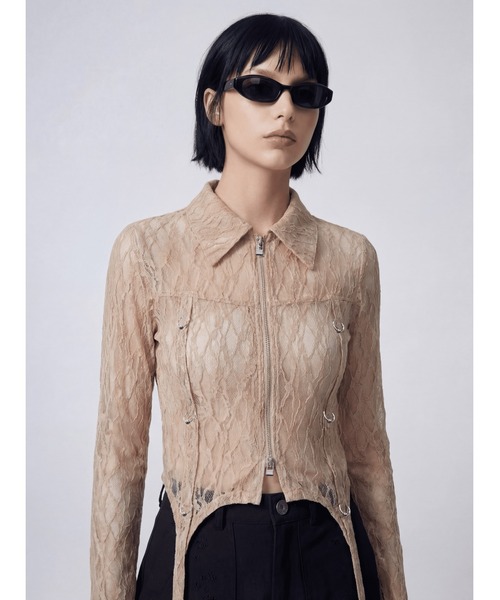 TAJEN:T(タジェント)の「【TAJEN:T】SHEER LACE ZIP-UP TOP/シアーレースジップアップトップ(シャツ/ブラウス・レディース・ブラック/ベージュ・1/2)」の12枚目の写真