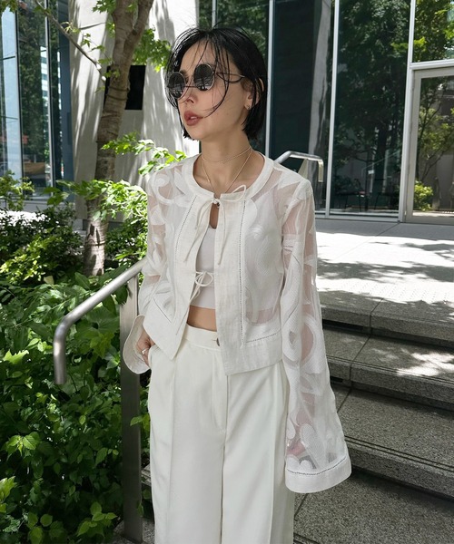 トップス Ameri MEDI SHEER DAMASK JACQUARD BLOUSE MEDI SHEER DAMASK JACQUARD BLOUSE（シャツ/ブラウス）｜Ameri