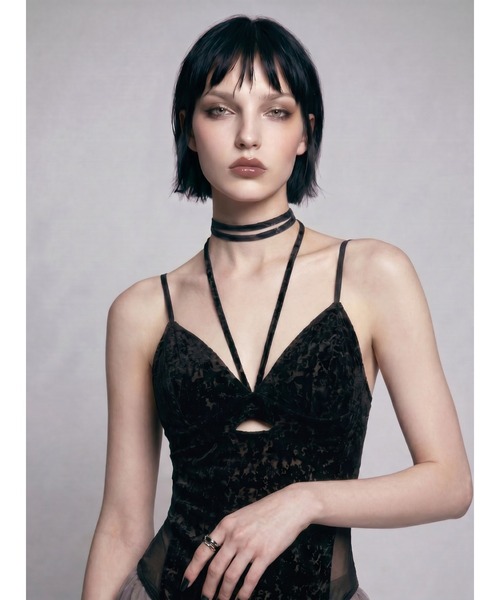 TAJEN:T(タジェント)の「【TAJEN:T】FLOCKY VELOUR CAMI BODYSUIT/フロッキーベロアキャミボディスーツ(その他トップス・レディース・ホワイト/ブラック・1/2)」の13枚目の写真