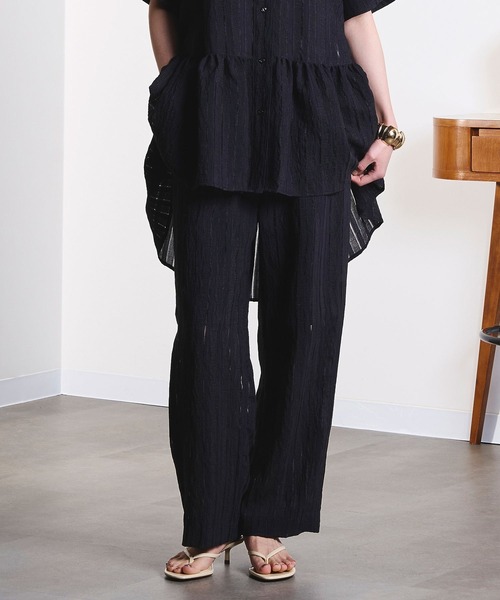 ROSE BUD(ローズバッド)の「(GENE HEAVENS)DOBBY STRIPE EASY PANTS(その他パンツ・レディース・ブラック/カーキ・ONE SIZE)」の1枚目の写真