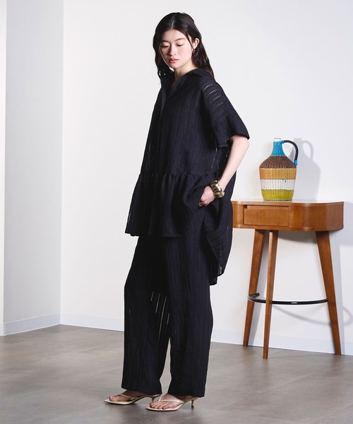 ROSE BUD(ローズバッド)の「(GENE HEAVENS)DOBBY STRIPE EASY PANTS(その他パンツ・レディース・ブラック/カーキ・ONE SIZE)」の6枚目の写真