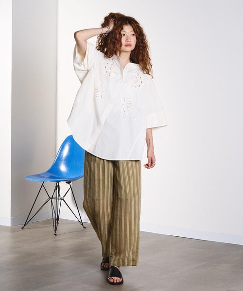 ROSE BUD(ローズバッド)の「(GENE HEAVENS)DOBBY STRIPE EASY PANTS(その他パンツ・レディース・ブラック/カーキ・ONE SIZE)」の16枚目の写真