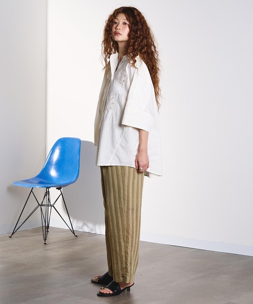 ROSE BUD(ローズバッド)の「(GENE HEAVENS)DOBBY STRIPE EASY PANTS(その他パンツ・レディース・ブラック/カーキ・ONE SIZE)」の17枚目の写真