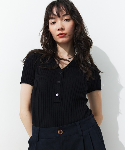 HANNE（アン）の「ヘンリーネックリブニット（ニット/セーター・レディース・グレー/ブラック・FREE）」の4枚目の写真