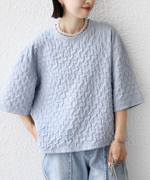 ウェーブ フクレ ジャカード ショート スリーブ プルオーバー（シャツ