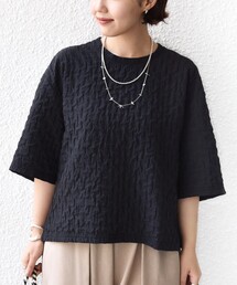 ウェーブ フクレ ジャカード ショート スリーブ プルオーバー