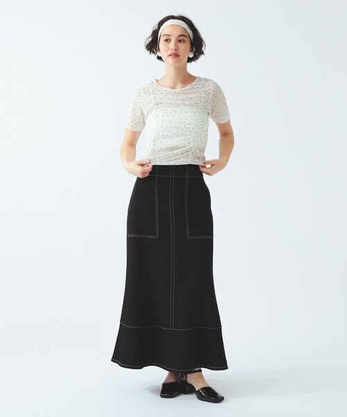 Ray BEAMS（レイビームス）の「シアー ドット ギャザー シーム Tシャツ（Tシャツ/カットソー・レディース・ホワイト系その他6/ブラック・ONE SIZE）」の3枚目の写真