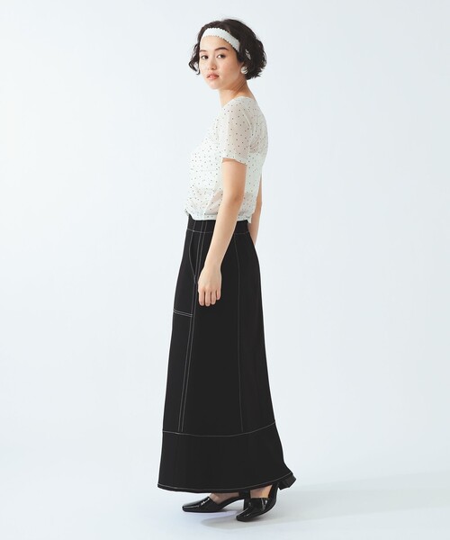 Ray BEAMS（レイビームス）の「シアー ドット ギャザー シーム Tシャツ（Tシャツ/カットソー・レディース・ホワイト系その他6/ブラック・ONE SIZE）」の4枚目の写真