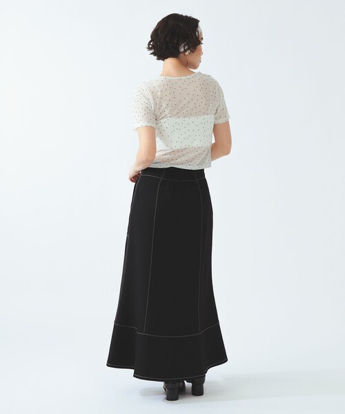 Ray BEAMS（レイビームス）の「シアー ドット ギャザー シーム Tシャツ（Tシャツ/カットソー・レディース・ホワイト系その他6/ブラック・ONE SIZE）」の5枚目の写真