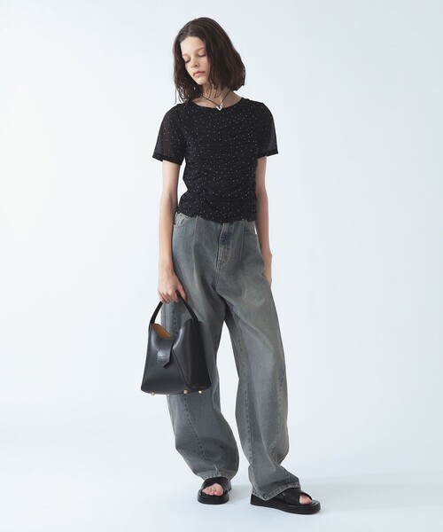 Ray BEAMS（レイビームス）の「シアー ドット ギャザー シーム Tシャツ（Tシャツ/カットソー・レディース・ホワイト系その他6/ブラック・ONE SIZE）」の7枚目の写真