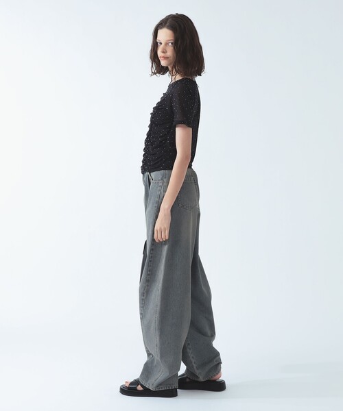 Ray BEAMS（レイビームス）の「シアー ドット ギャザー シーム Tシャツ（Tシャツ/カットソー・レディース・ホワイト系その他6/ブラック・ONE SIZE）」の8枚目の写真