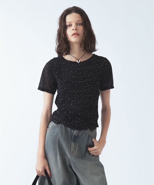 Ray BEAMS（レイビームス）の「シアー ドット ギャザー シーム Tシャツ（Tシャツ/カットソー・レディース・ホワイト系その他6/ブラック・ONE SIZE）」の10枚目の写真