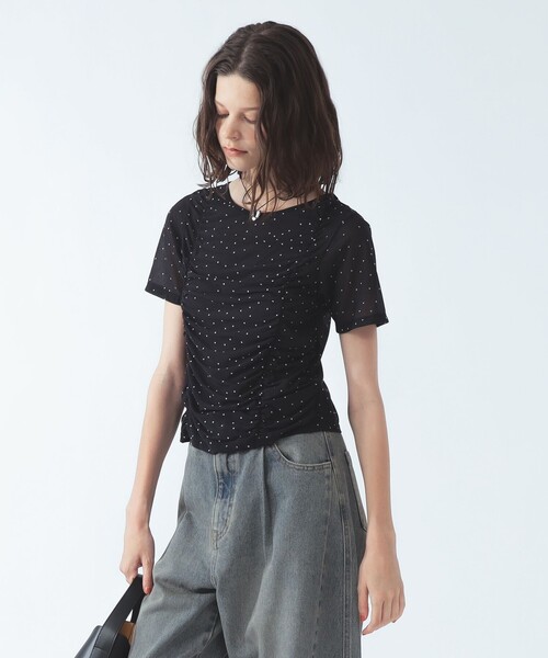 Ray BEAMS（レイビームス）の「シアー ドット ギャザー シーム Tシャツ（Tシャツ/カットソー・レディース・ホワイト系その他6/ブラック・ONE SIZE）」の11枚目の写真