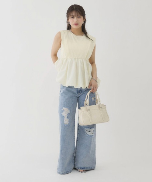 archives(アルシーヴ)の「【きれい見えも体型カバーも叶える】ドッキングバルーンTOPS(Tシャツ/カットソー・レディース・オフホワイト/ブラック/ブラウン/Cream・MEDIUM)」の8枚目の写真