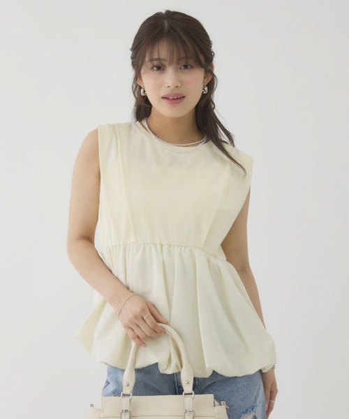 archives(アルシーヴ)の「【きれい見えも体型カバーも叶える】ドッキングバルーンTOPS(Tシャツ/カットソー・レディース・オフホワイト/ブラック/ブラウン/Cream・MEDIUM)」の12枚目の写真