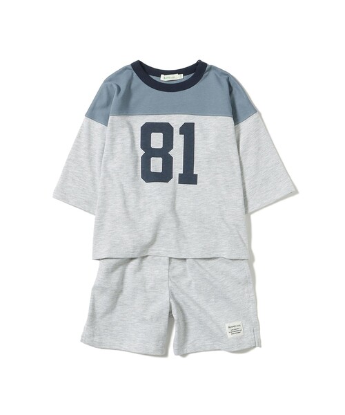 BEAMS mini（ビームスミニ）の「ナンバリング 天竺 セット 2026FW (90～150cm) 通園 通学 セットアップ（サロペット/オーバーオール・キッズ・ネイビー/ライトグレー/ブルー系その他2・110/100/140/130/90/120/150）」の2枚目の写真