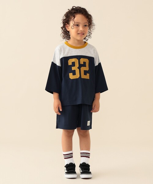 BEAMS mini（ビームスミニ）の「ナンバリング 天竺 セット 2026FW (90～150cm) 通園 通学 セットアップ（サロペット/オーバーオール・キッズ・ネイビー/ライトグレー/ブルー系その他2・110/100/140/130/90/120/150）」の8枚目の写真